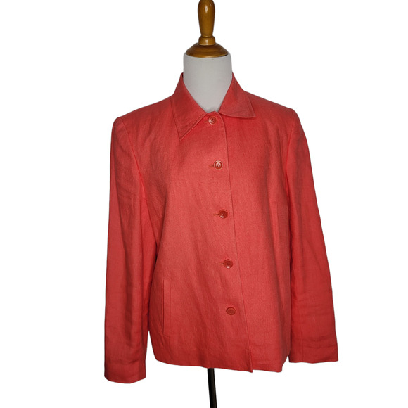 Talbots Jackets & Blazers - Talbots Irish Linen Blazer Coral Spring Easter Button Front Women 10